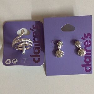 Claire's Sparkling Snake Ring Size 7 and Matching Dangling Earrings. New